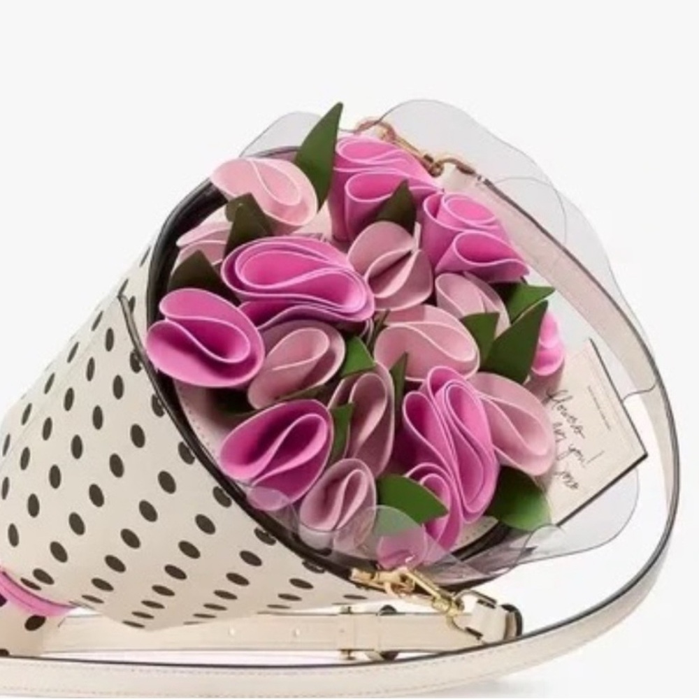 Kate Spade Flora 3D Flower Roses Bouquet Leather Crossbody Polka Dot Bag NWT